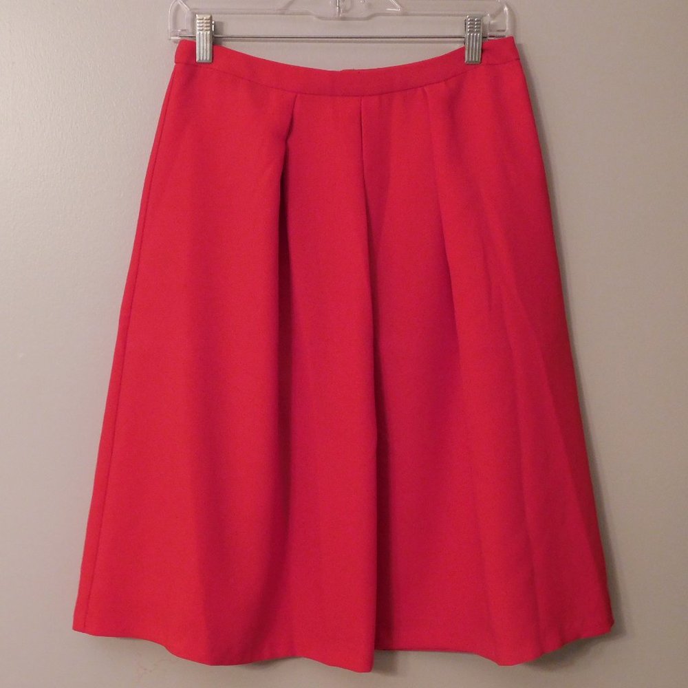 Red Pleated Knee Length Skirt
